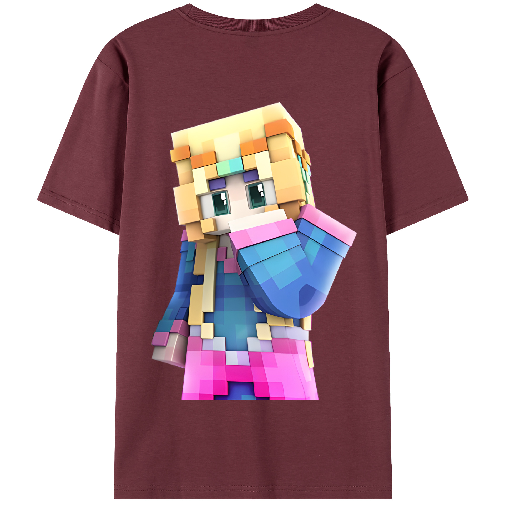 （画像用） マインクラフト ブロックの世界 Minecraft MC Block world 綿100％半袖Tシャツ（背面プリント）